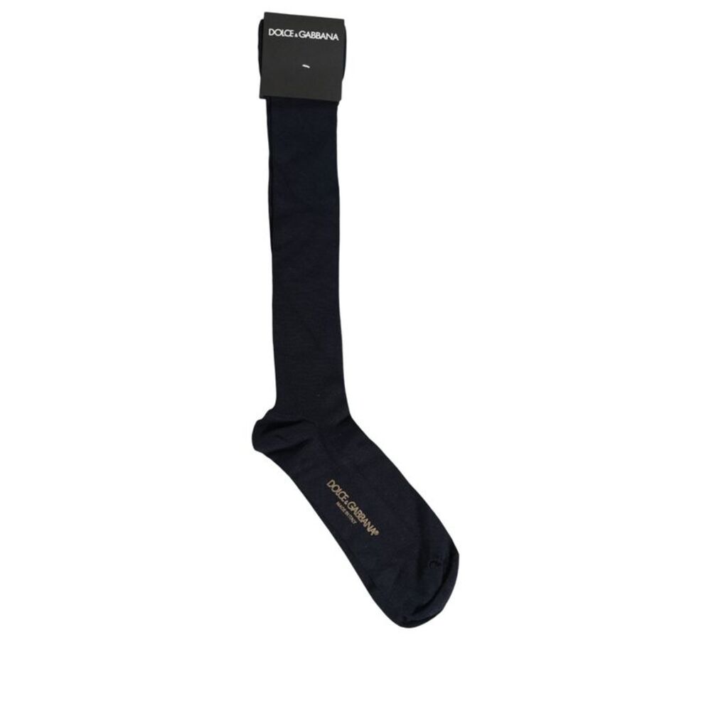 Dolce & Gabbana Men Dark Blue Viscose Over The Calf Accessory Men's Socks